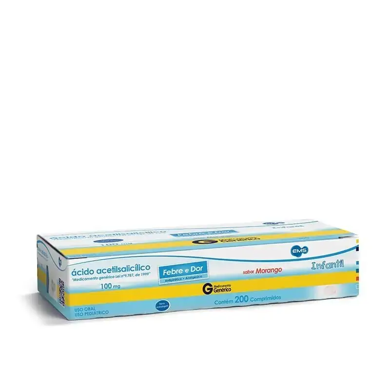 ácido Acetilsalicílico Infantil 100mg Morango Ems Caixa 200 Comprimidos