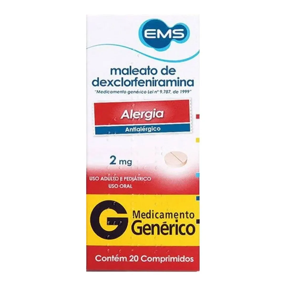 Maleato De Dexclorfeniramina 2mg Ems Caixa 20 Comprimidos