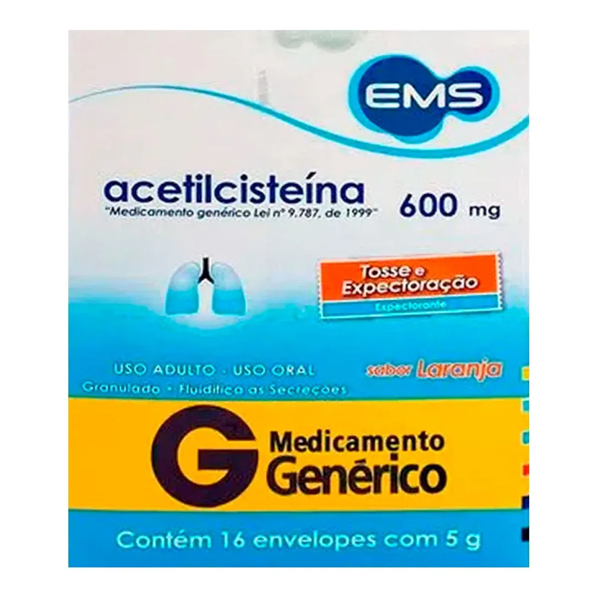 Expectorante Acetilcisteína 600mg E M S Genérico com 16 Envelopes