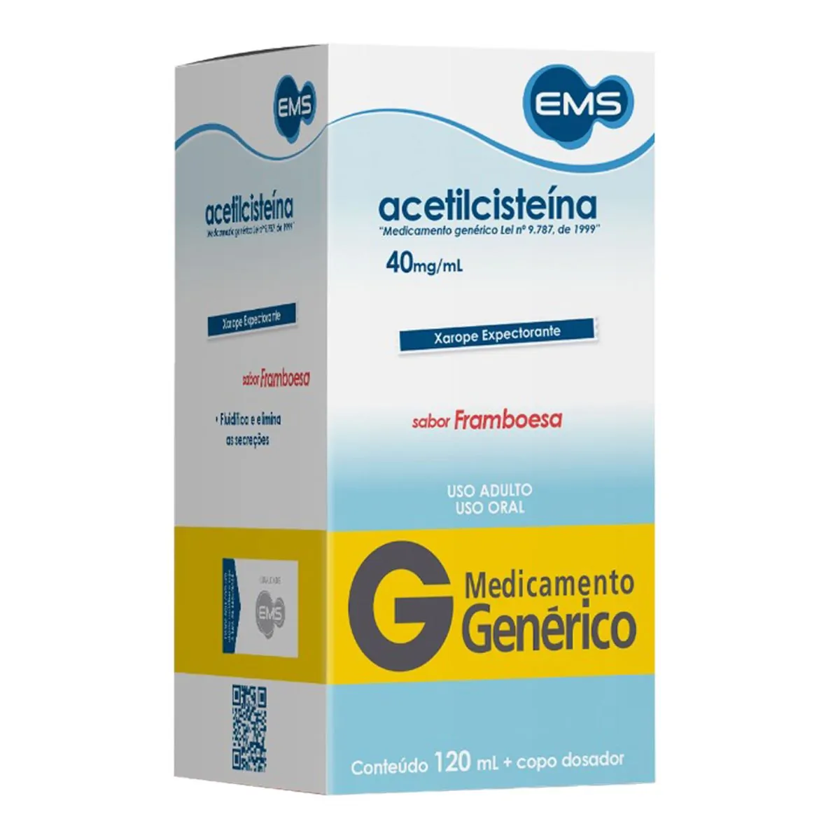 Xarope Acetilcisteína Expectorante 40mg/ml Framboesa Ems Caixa 120ml Copo Medida