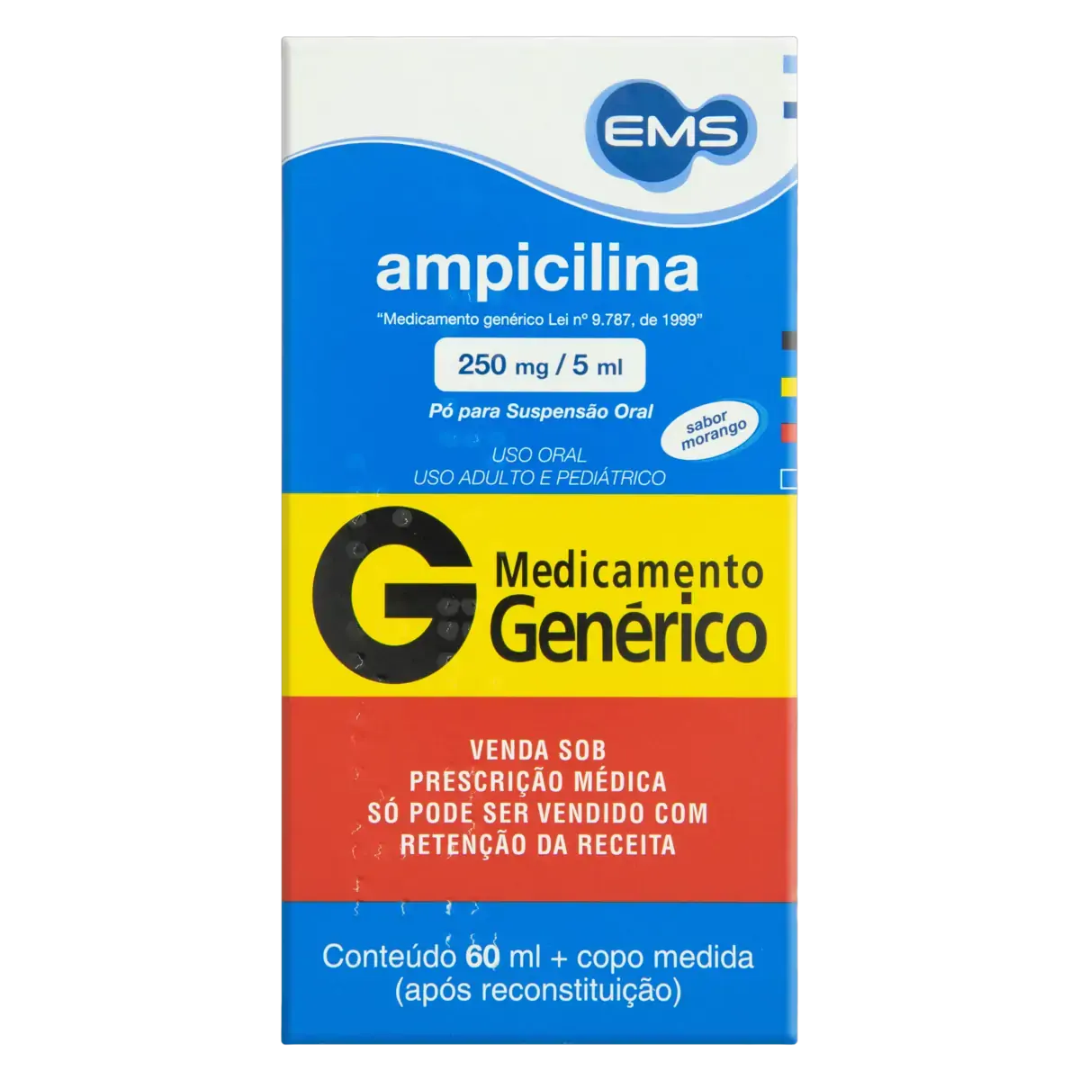 Ampicilina 250mg/5ml Morango Ems Caixa 60ml Copo Medida