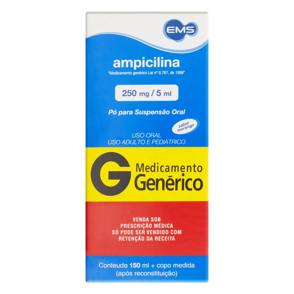 Ampicilina 250mg/5ml Morango Ems Caixa 150ml Copo Medida