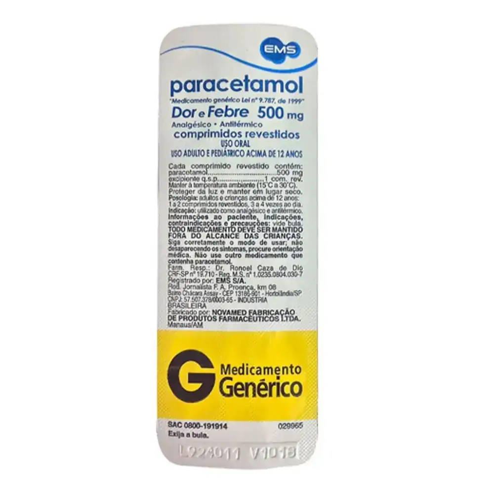 Paracetamol 500mg Ems Caixa 200 Comprimidos Revestidos