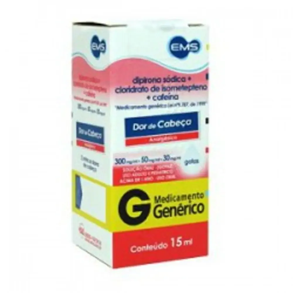 Dipirona Sódica Cloridrato De Isometepteno Cafeína 30 Mg/ml 50 Mg/ml 300 Mg/ml Gotas Ems Genérico