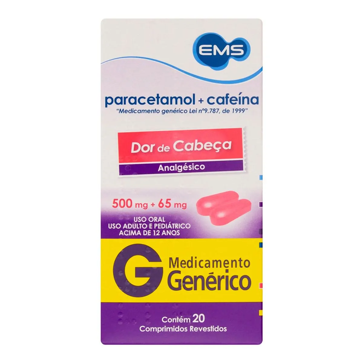Paracetamol Cafeína 500mg EMS 20 Comprimidos