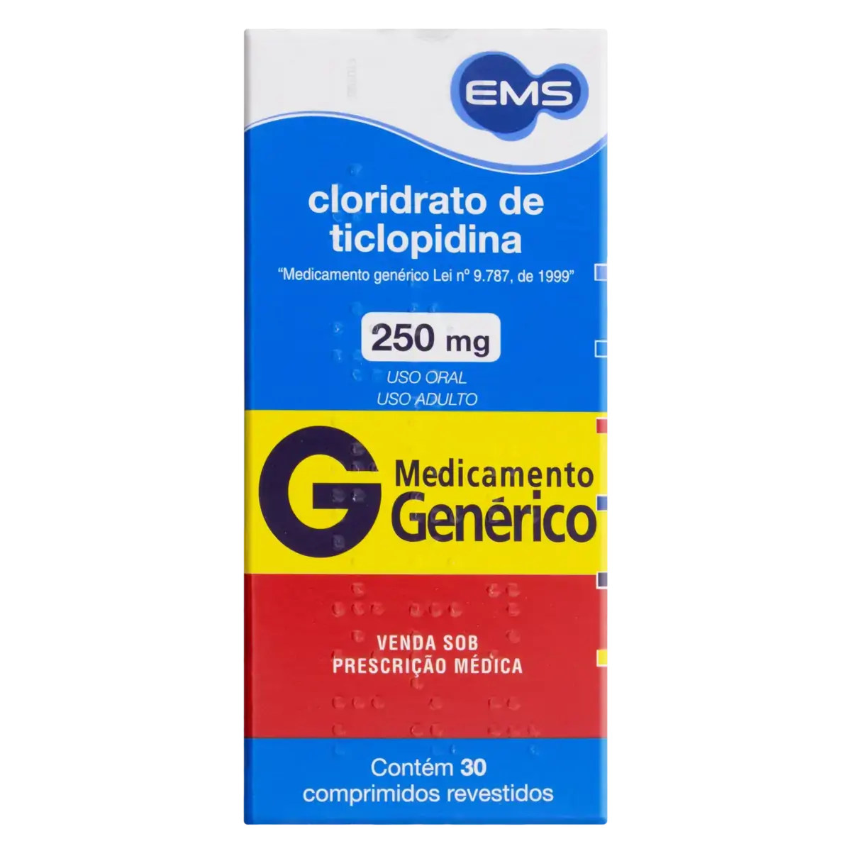 Cloridrato De Ticlopidina 250mg Ems Caixa 30 Comprimidos Revestidos