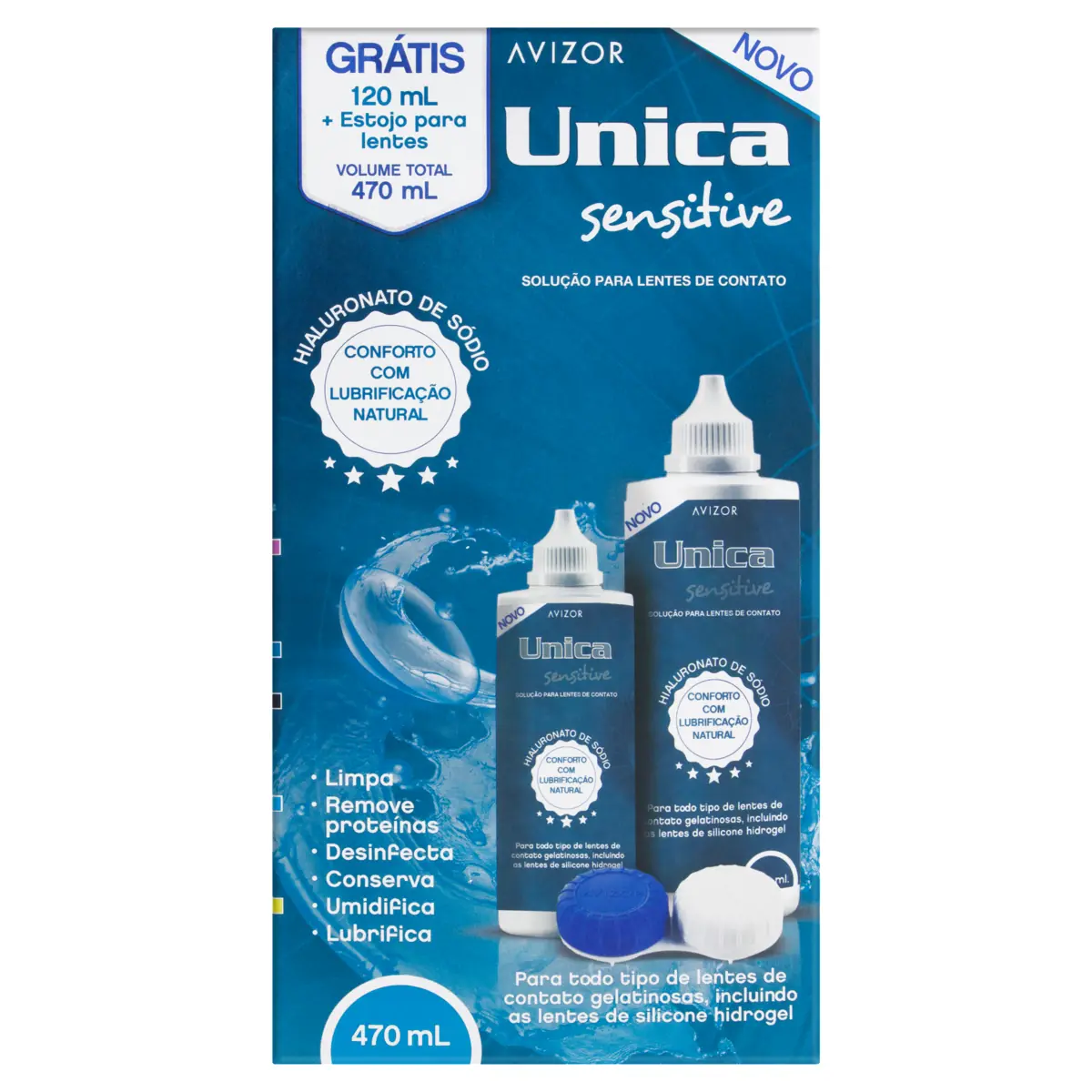 Kit Solução Para Lente De Contato Unica Sensitive 470ml Grátis 120ml E Estojo Para Lentes