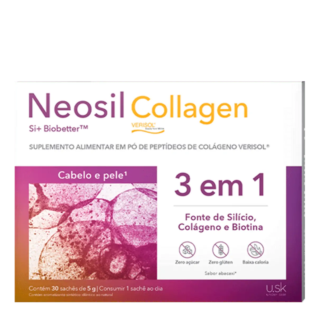 Suplemento Alimentar Neosil Collagen Abacaxi Cabelos, Unhas e Pele 30 Saches de 5g