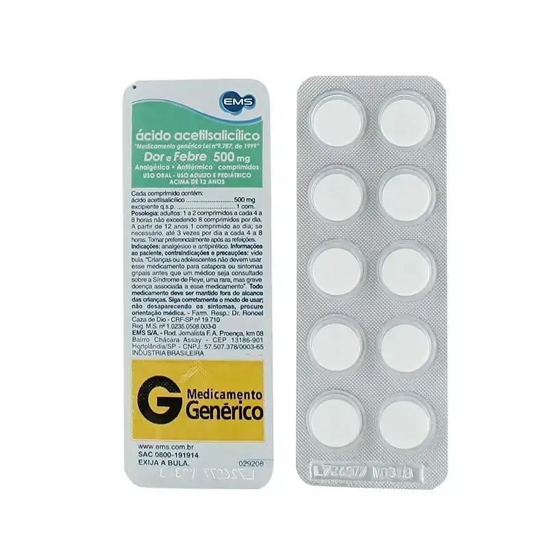 ácido Acetilsalicílico 500mg Ems Caixa 200 Comprimidos