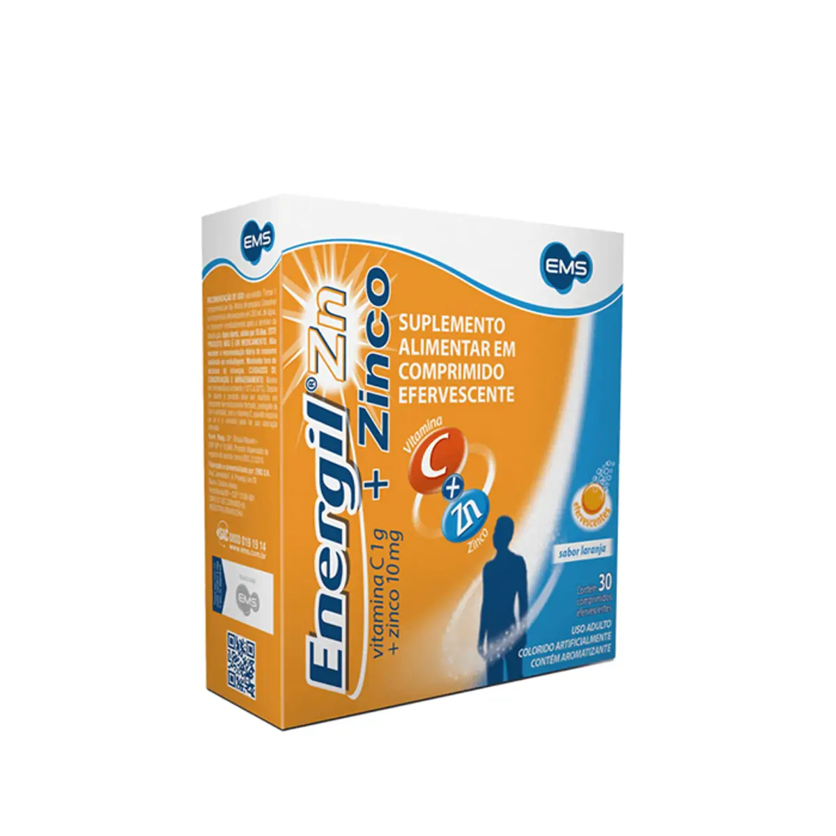 Suplemento Alimentar Energil ZN Vitamina C + Zinco 1g EMS Sabor Laranja 30 Comprimidos Efervecentes