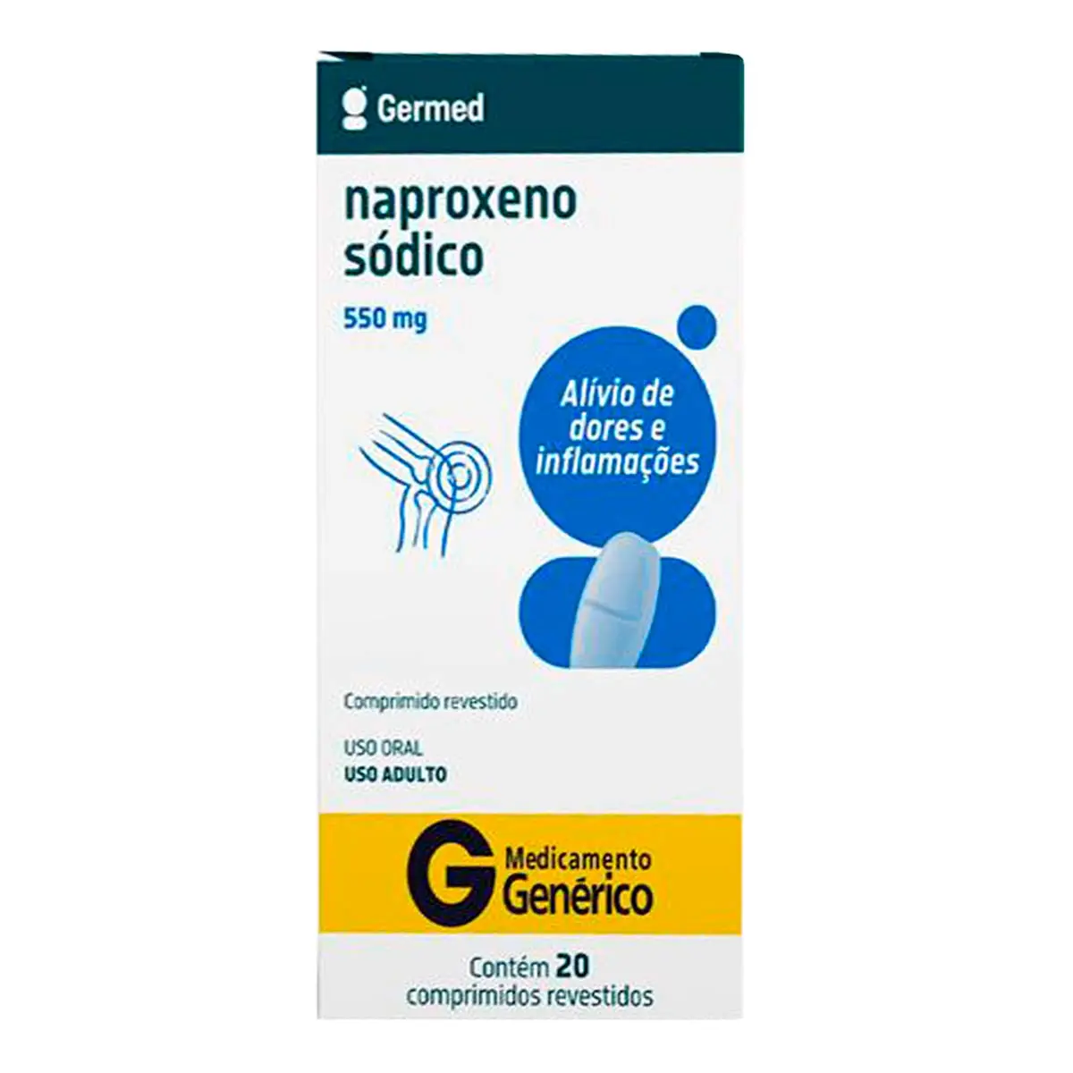 Naproxeno Sódico 550mg Germed Caixa 20 Comprimidos Revestidos