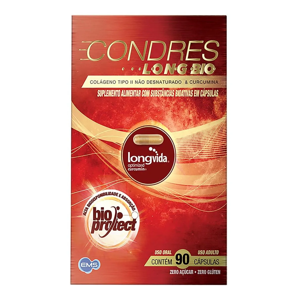 Colágeno Tipo 2 Condres Long Bio Curcumina 90 Cápsulas