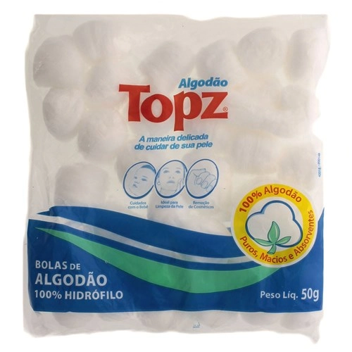 Algodão Em Bolas Hidrófilo Topz Pacote 50g
