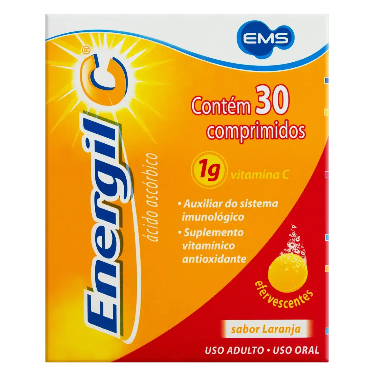 Energil C 1g Laranja Ems Caixa 30 Comprimidos Efervescentes