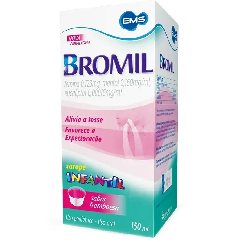 Xarope Bromil Infantil Framboesa Ems Caixa 150ml Copo Dosador