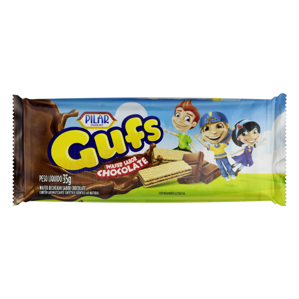 Biscoito Wafer Recheio Chocolate Pilar Gufs Pacote 35g