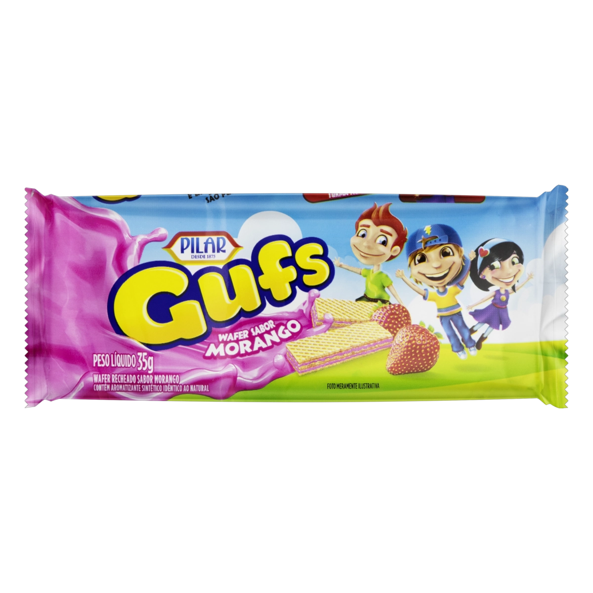Biscoito Wafer Recheio Morango Pilar Gufs Pacote 35g