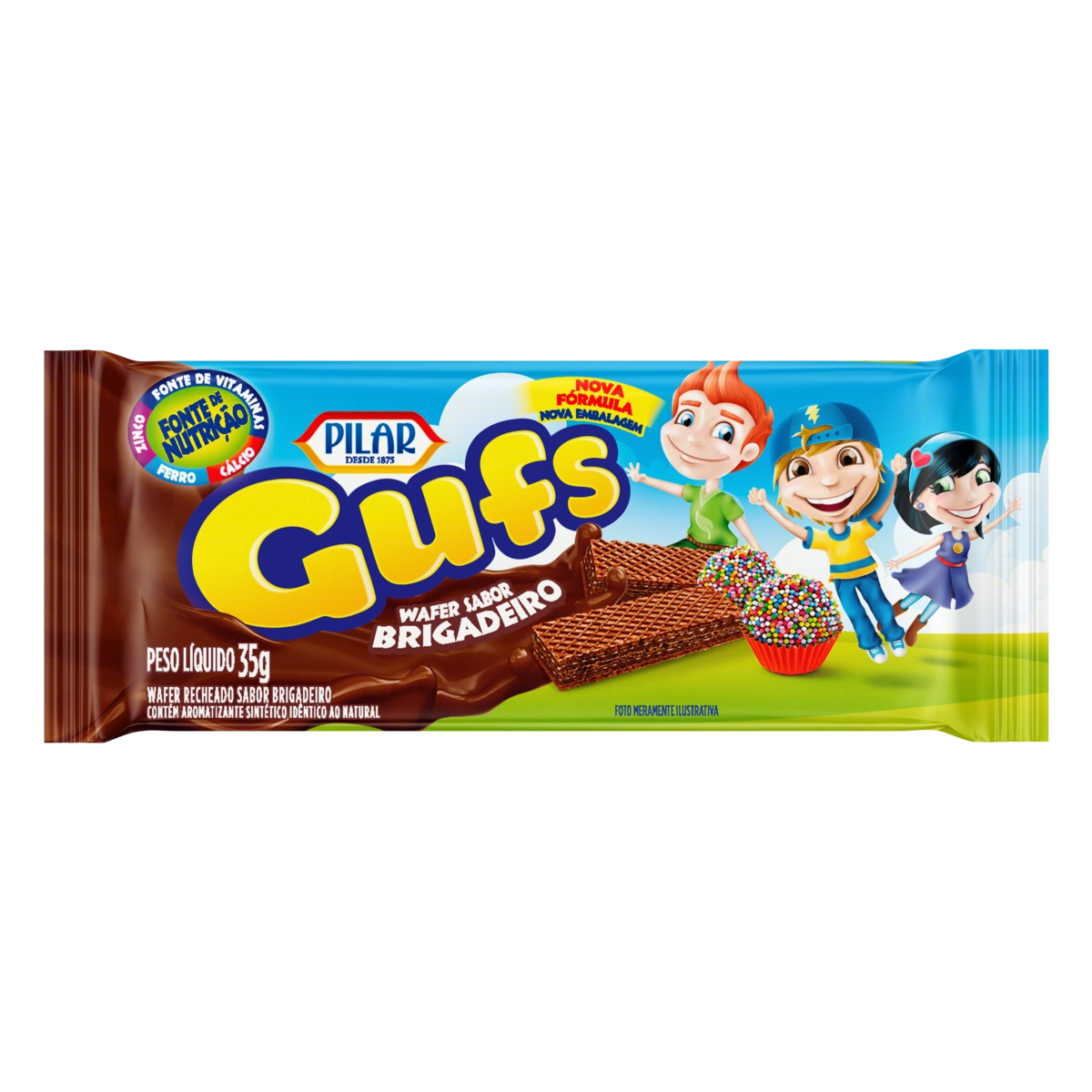 Biscoito Wafer Recheio Brigadeiro Pilar Gufs Pacote 35g