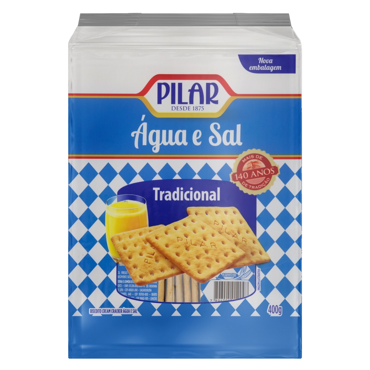 Biscoito água E Sal Tradicional Pilar Pacote 400g
