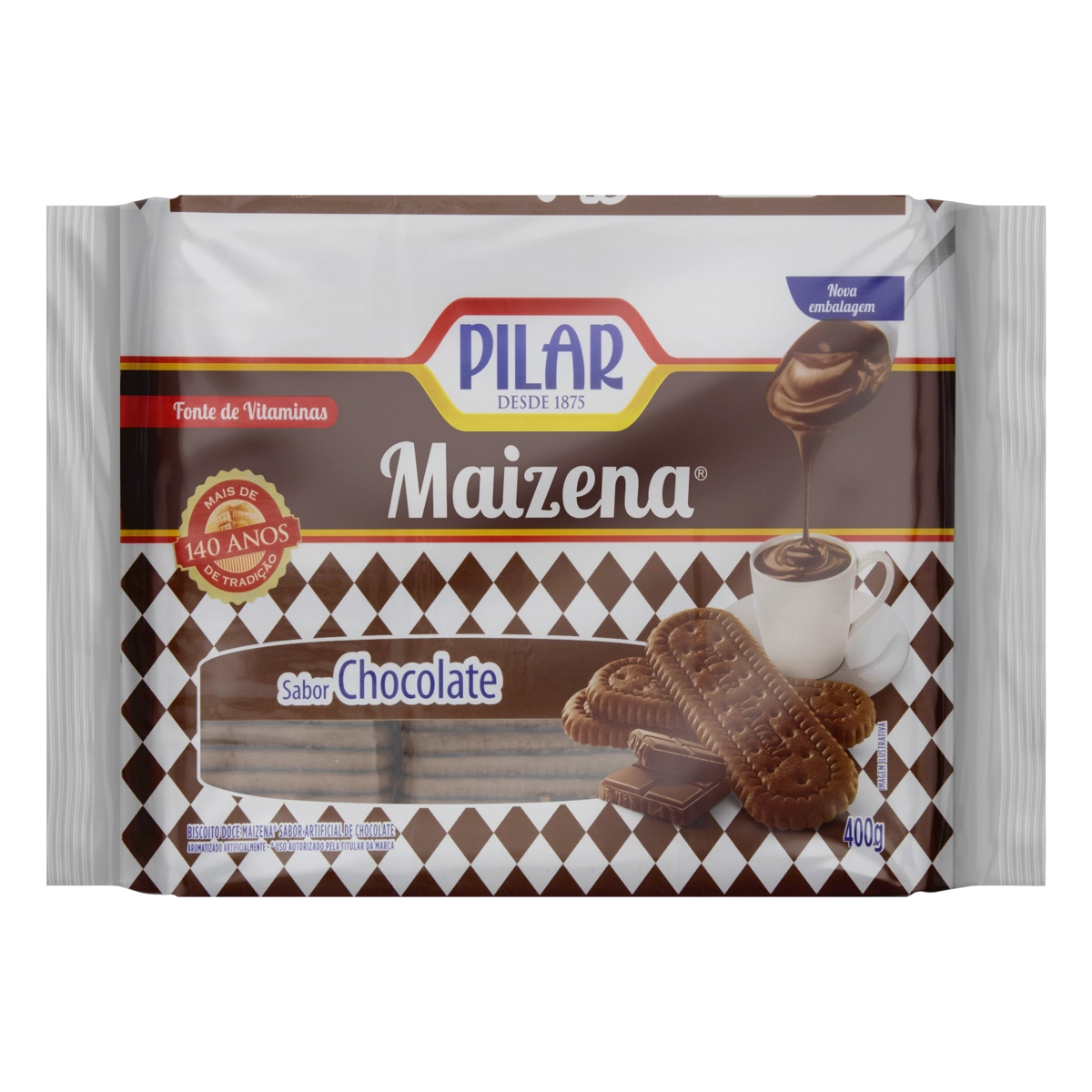 Biscoito Maisena Chocolate Pilar Pacote 400g