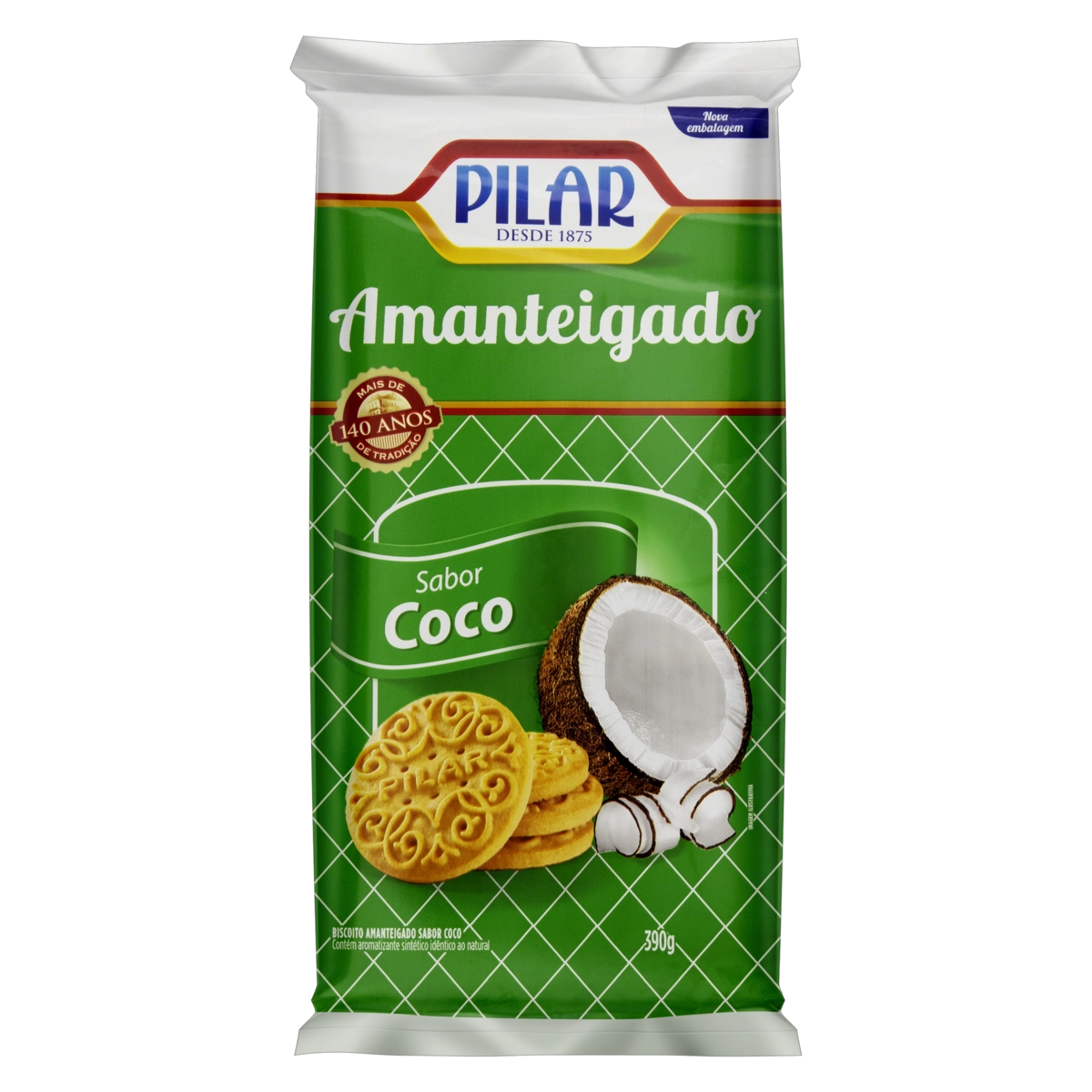 Biscoito Amanteigado Coco Pilar Pacote 390g