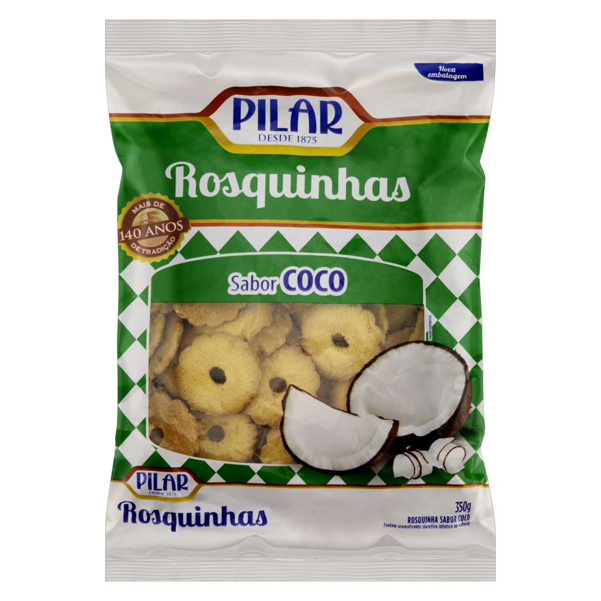 Biscoito Rosquinha Coco Pilar Pacote 350g