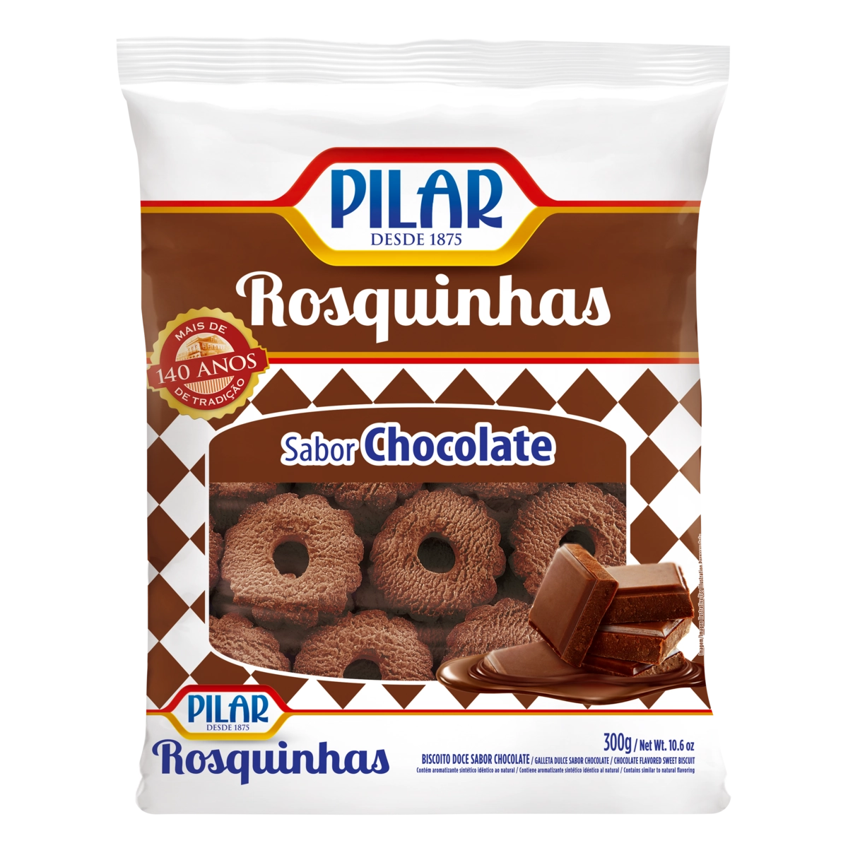Biscoito Rosquinha Chocolate Pilar Pacote 300g