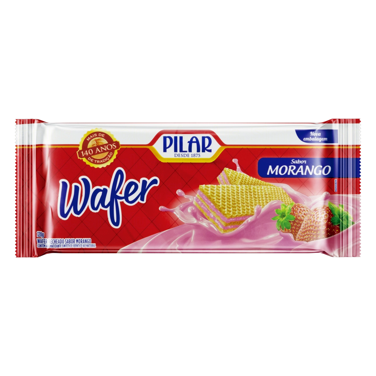 Biscoito Wafer Recheio Morango Pilar Pacote 120g