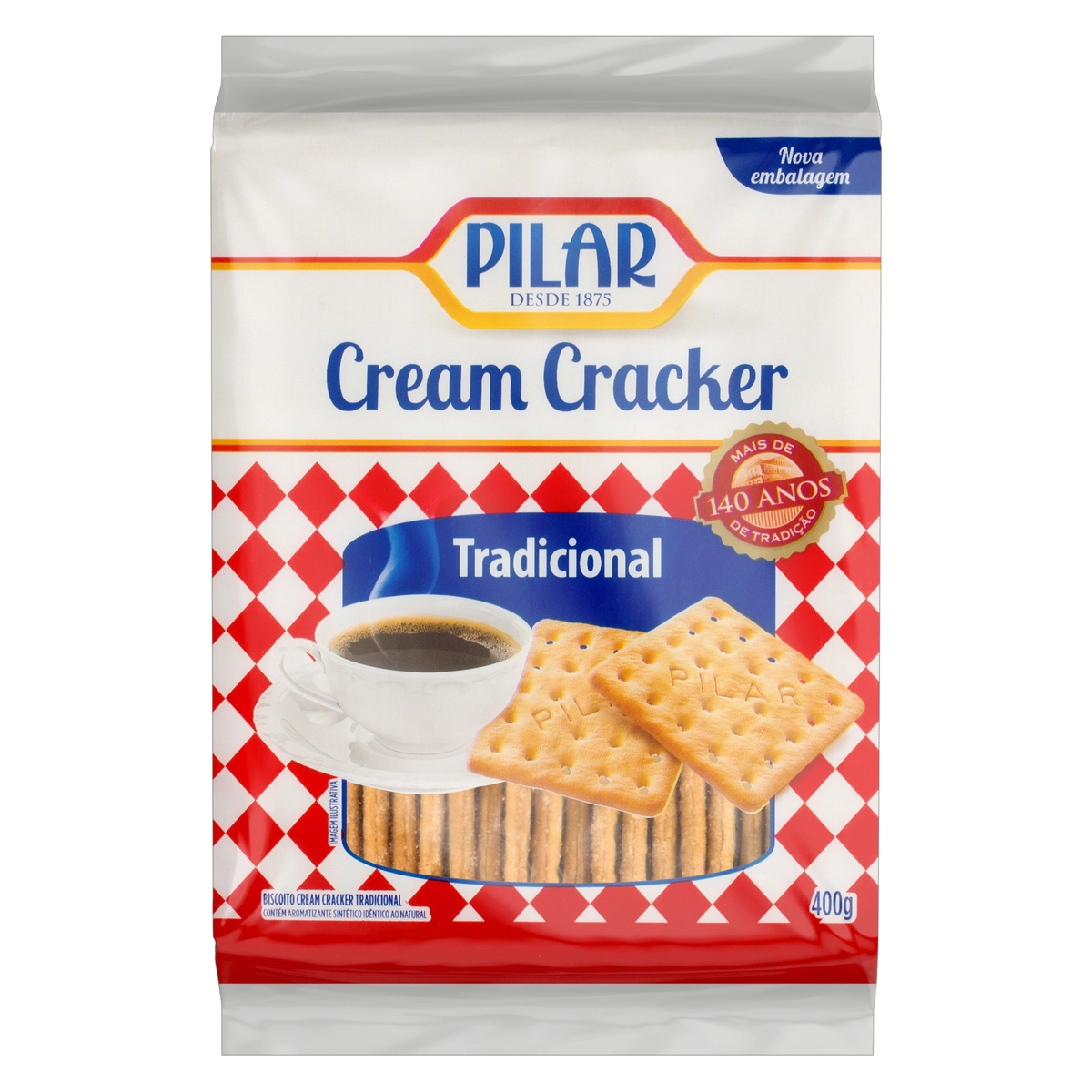 Biscoito Cream Cracker Tradicional Pilar Pacote 400g