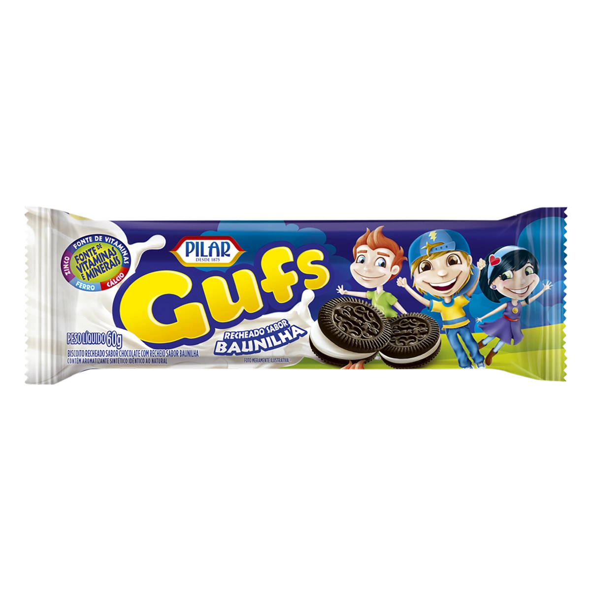 Biscoito Chocolate Recheio Baunilha Pilar Gufs Pacote 60g