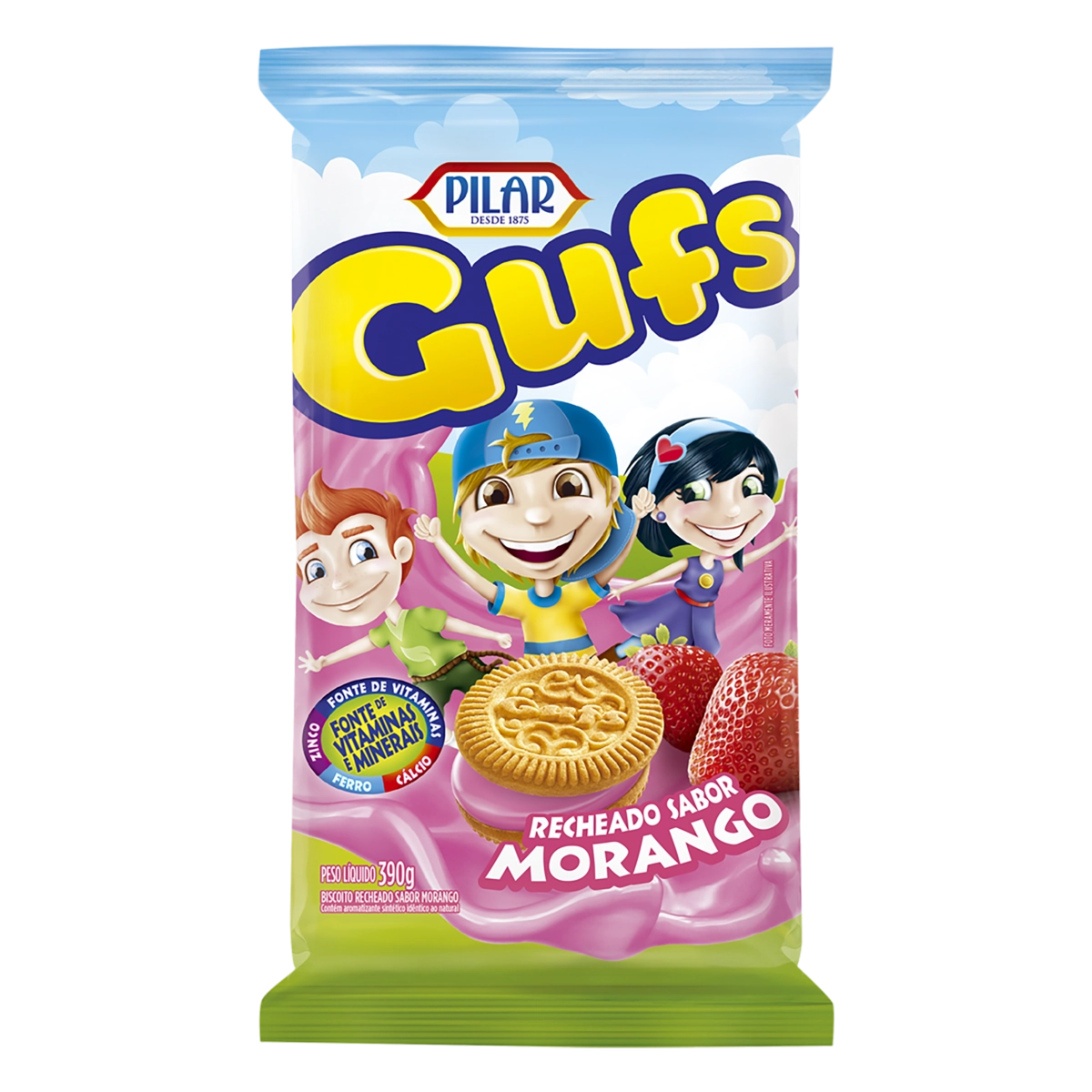 Biscoito Recheio Morango Pilar Gufs Pacote 390g