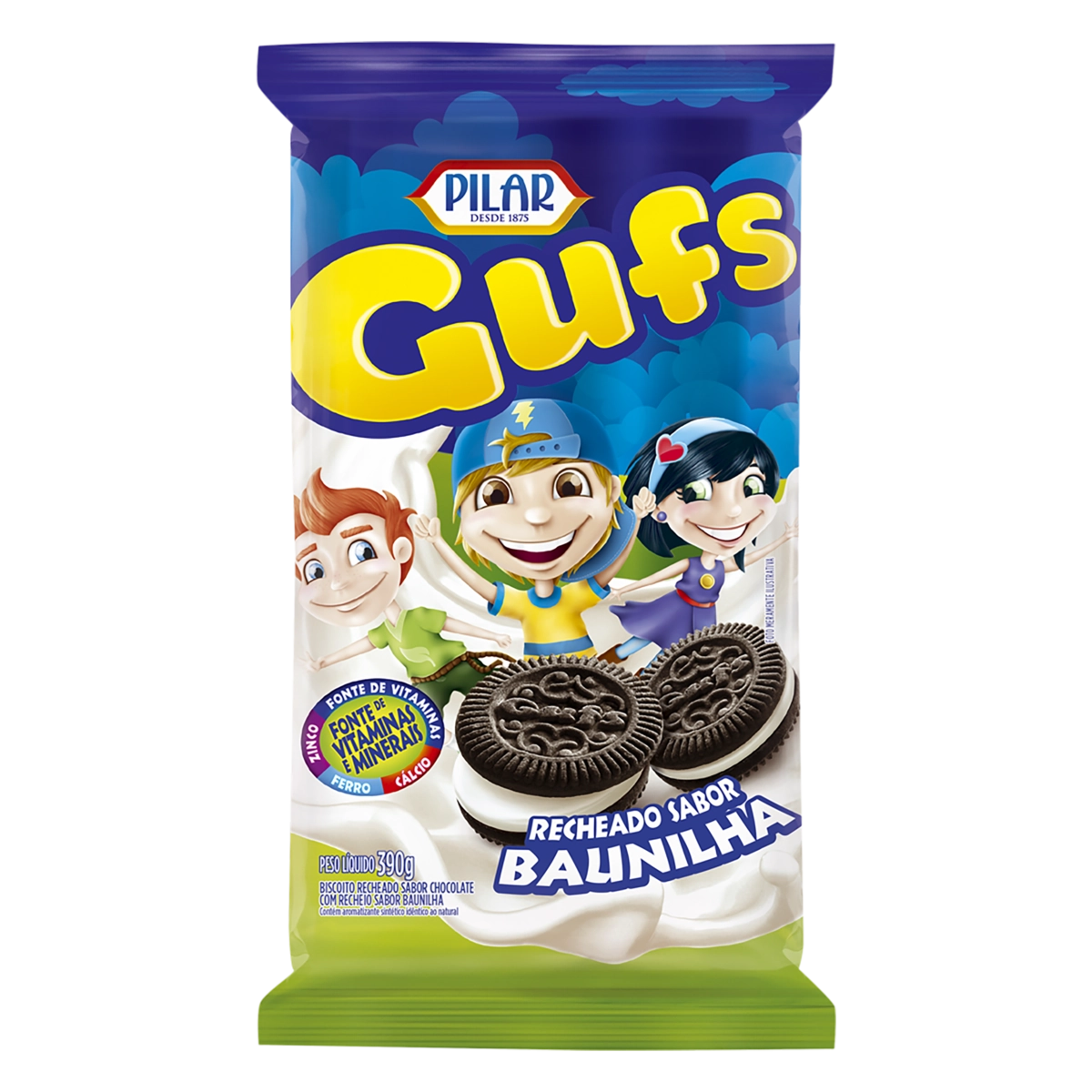 Biscoito Chocolate Recheio Baunilha Pilar Gufs Pacote 390g