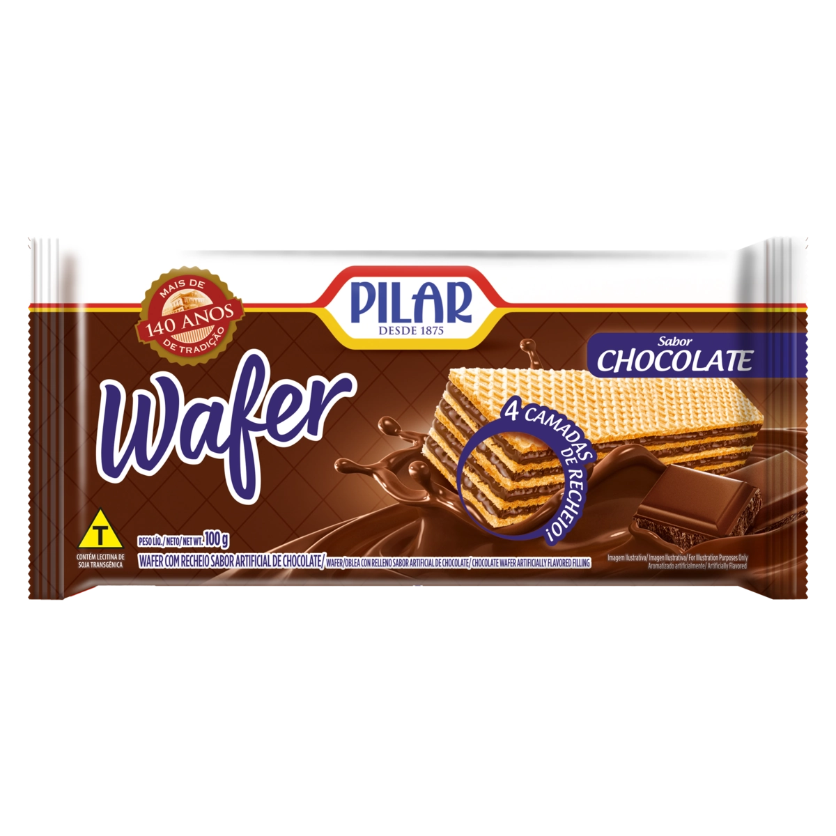 Biscoito Wafer Recheio Chocolate Pilar Pacote 100g