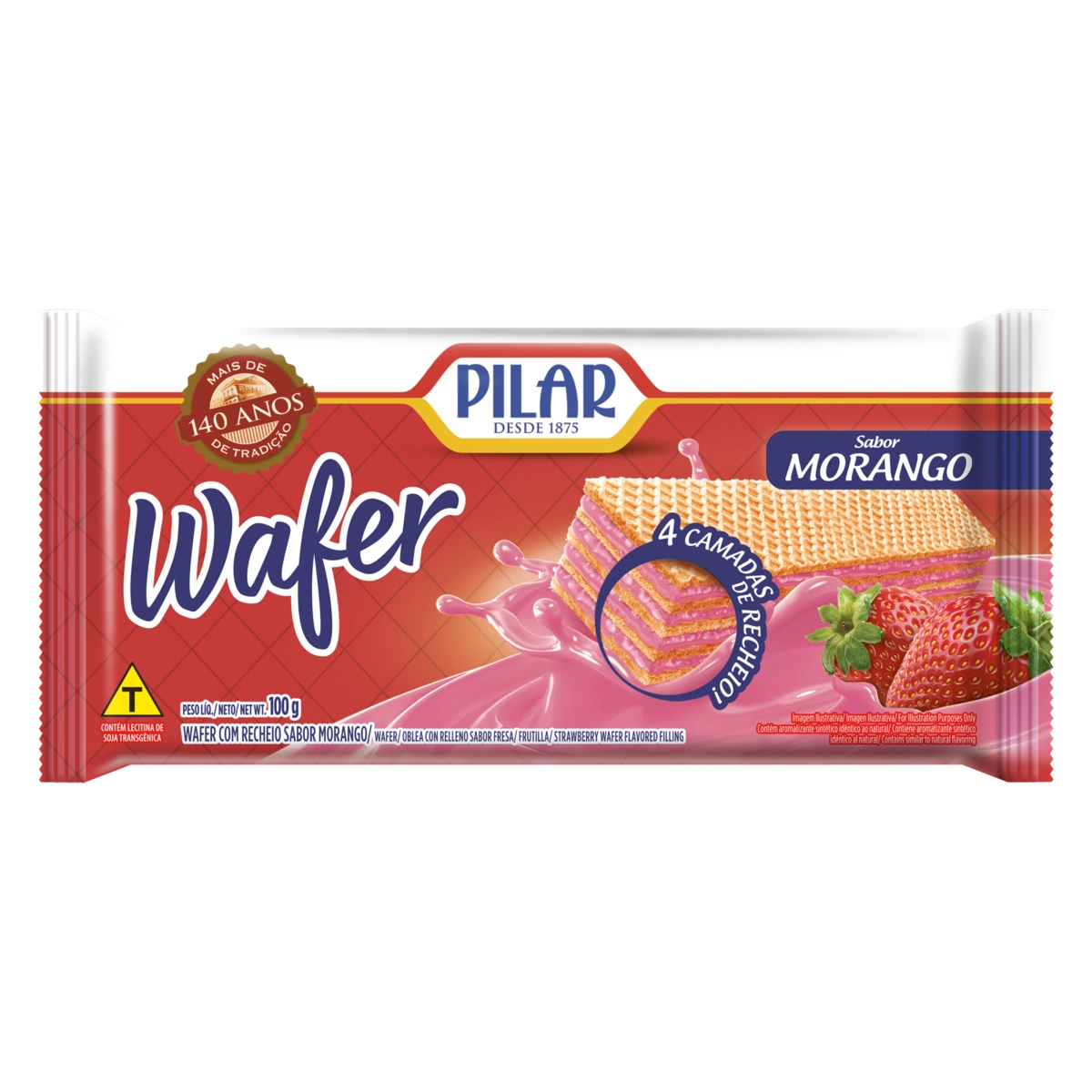 Biscoito Wafer Recheio Morango Pilar Pacote 100g