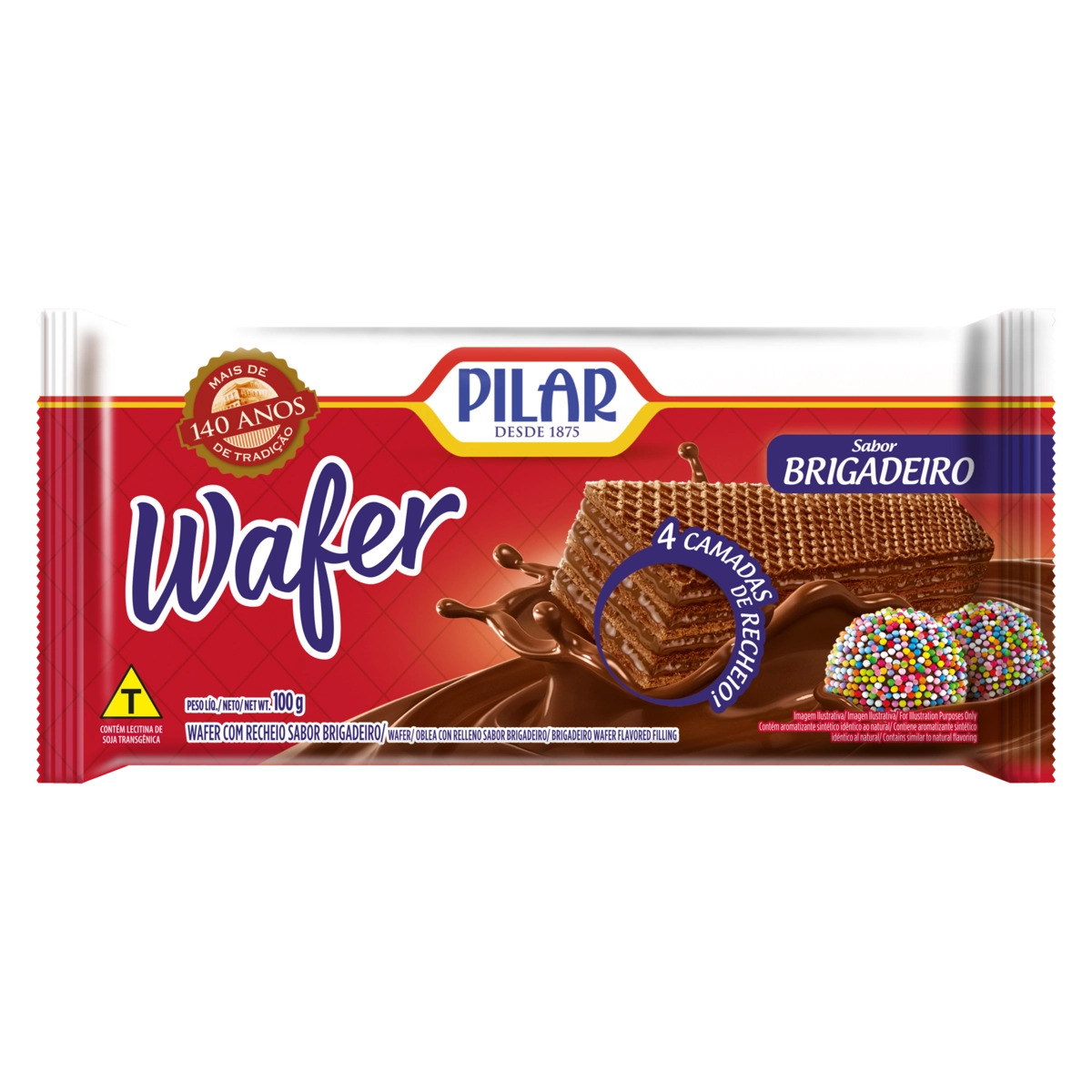 Biscoito Wafer Recheio Brigadeiro Pilar Pacote 100g