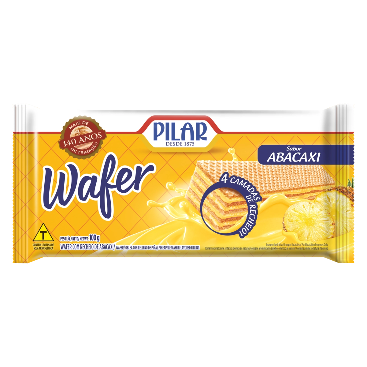 Biscoito Wafer Recheio Abacaxi Pilar Pacote 100g