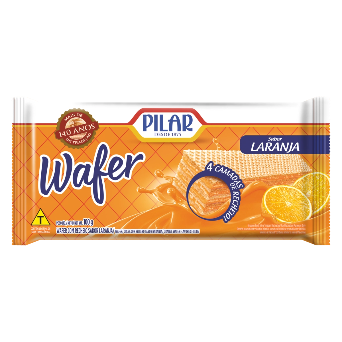Biscoito Wafer Recheio Laranja Pilar Pacote 100g