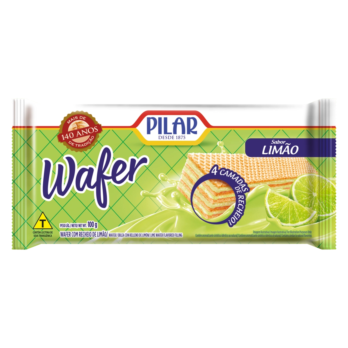 Biscoito Wafer Recheio Limão Pilar Pacote 100g