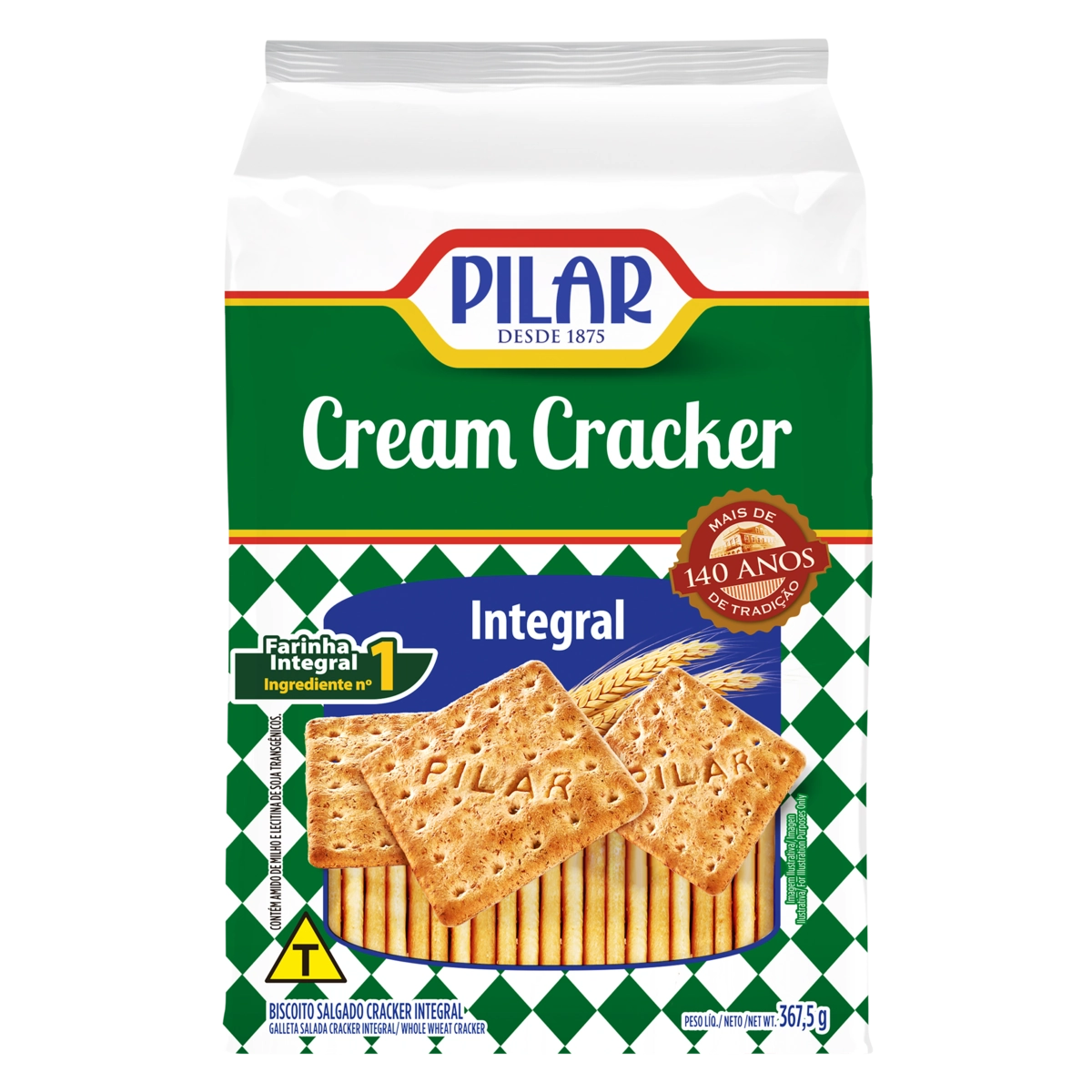 Biscoito Cream Cracker Integral Pilar Pacote 367,5g