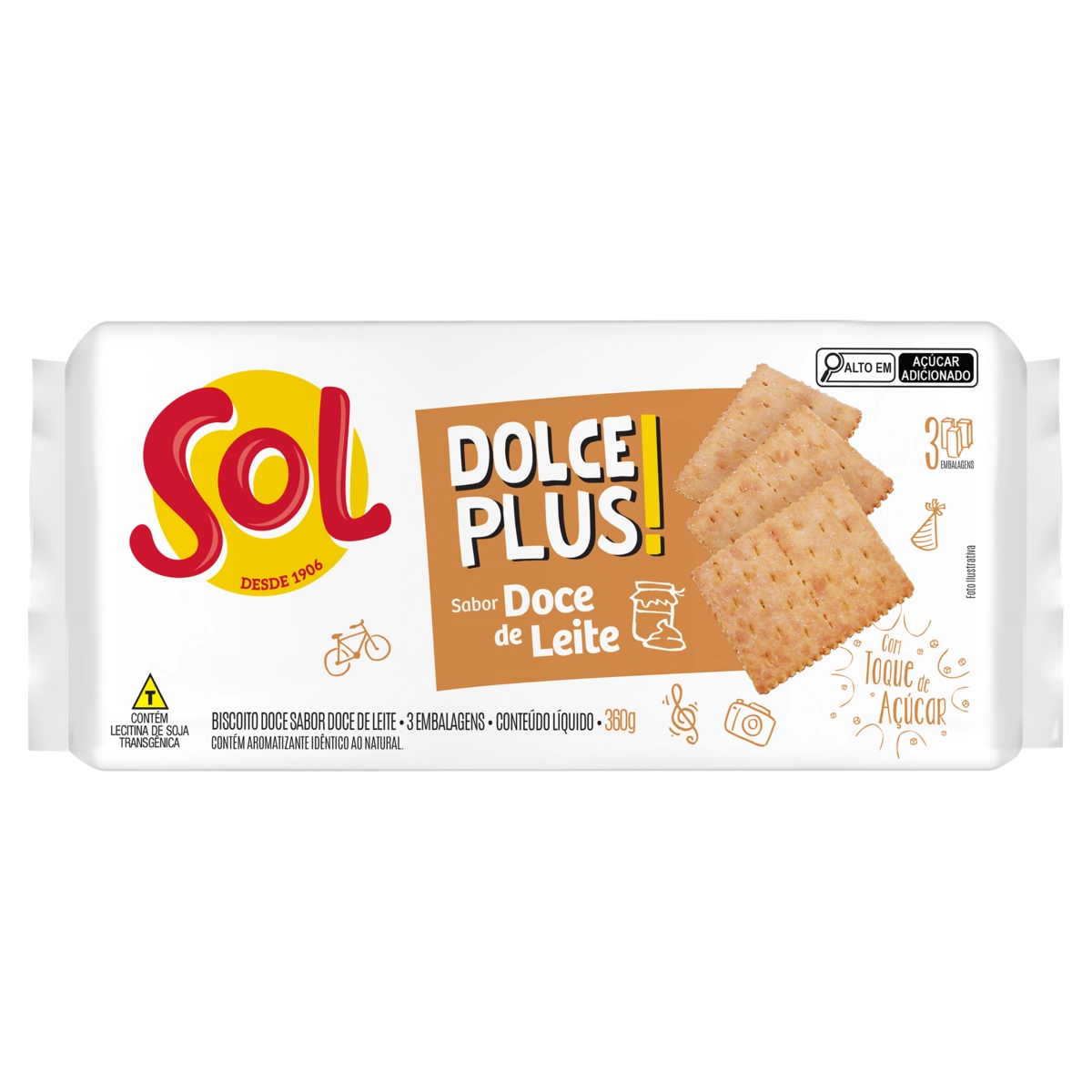Biscoito Doce De Leite Sol Doce Plus Pacote 360g