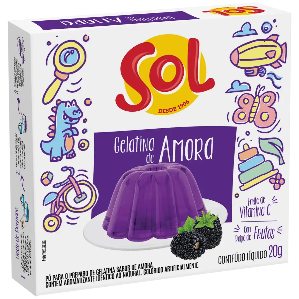 Gelatina Pó Amora Sol Caixa 20g