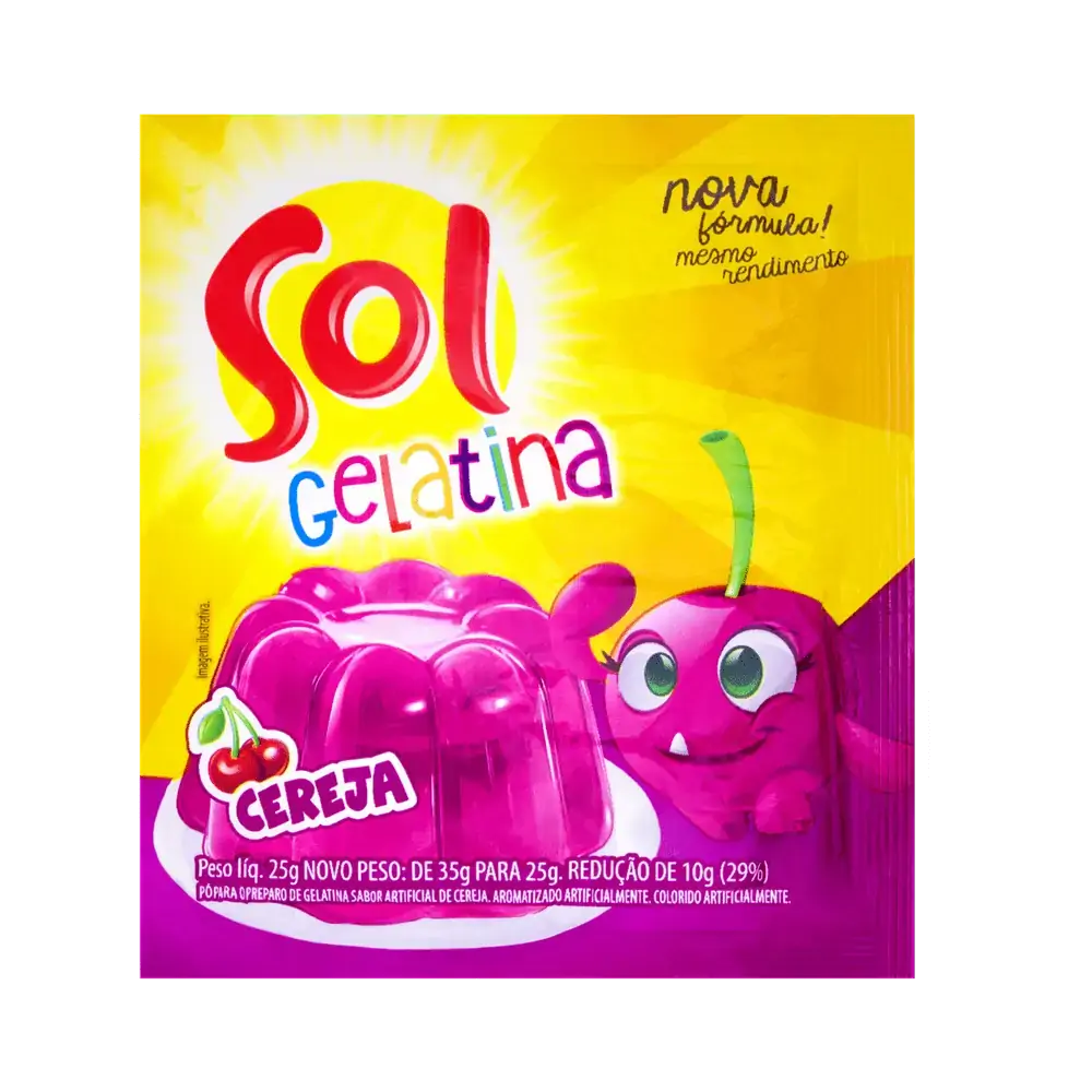 Gelatina Pó Cereja Sol Caixa 20g