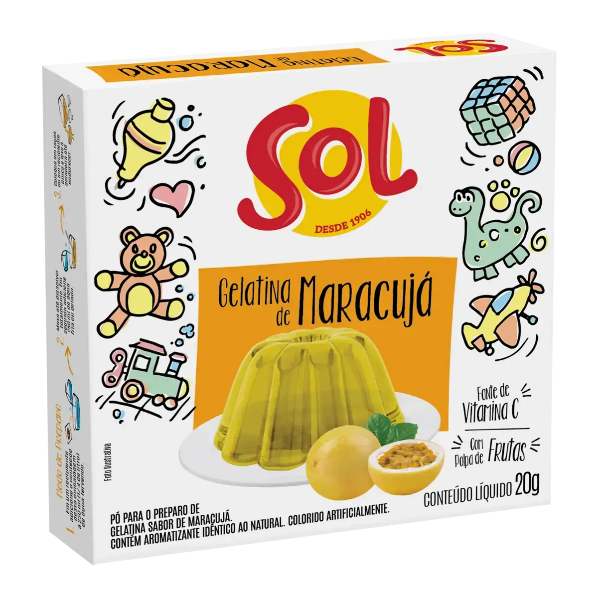 Gelatina Pó Maracujá Sol Caixa 20g