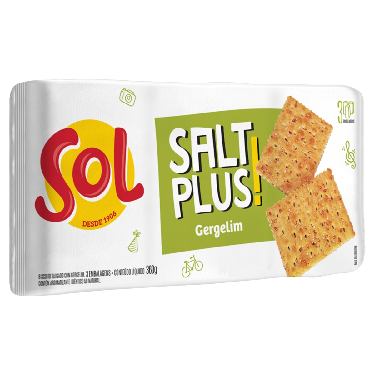Biscoito Gergelim Sol Salt Plus Pacote 360g