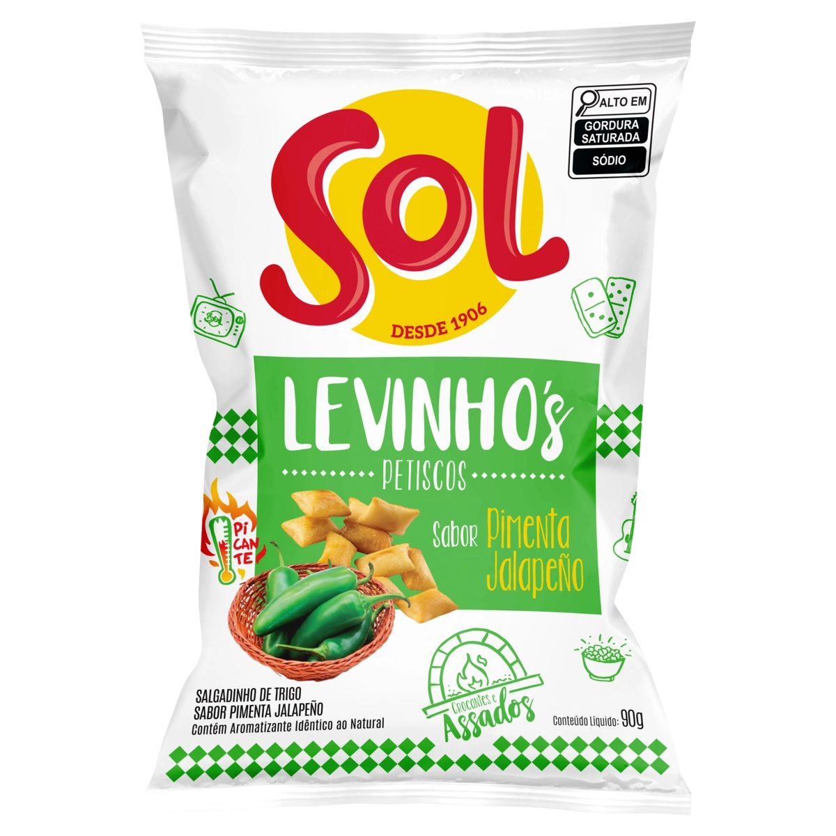 Salgadinho De Trigo Pimenta Jalapeño Sol Levinhos Pacote 90g