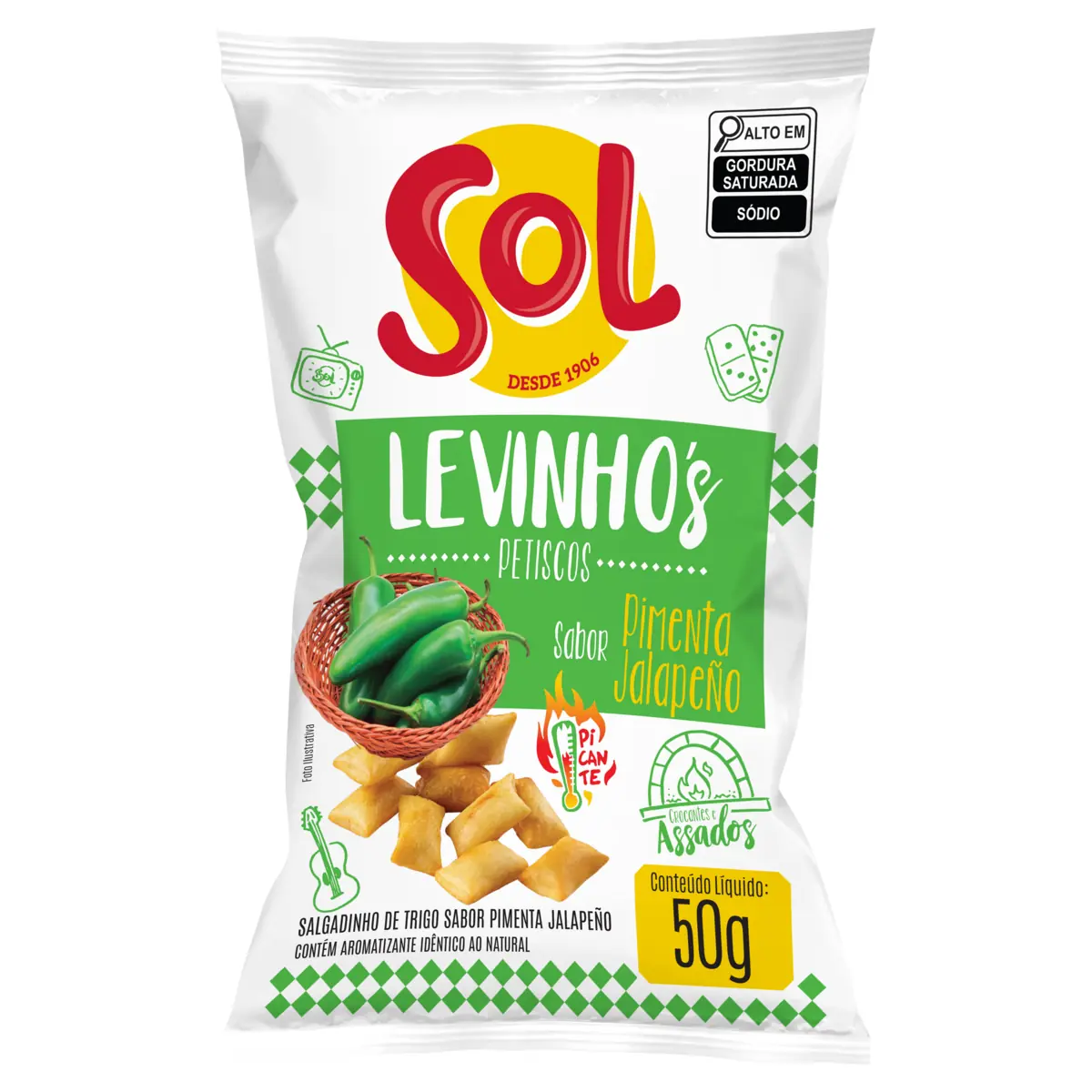 Salgadinho De Trigo Pimenta Jalapeño Sol Levinhos Pacote 50g