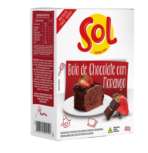 Mistura Para Bolo Chocolate Com Morango Sol Caixa 400g