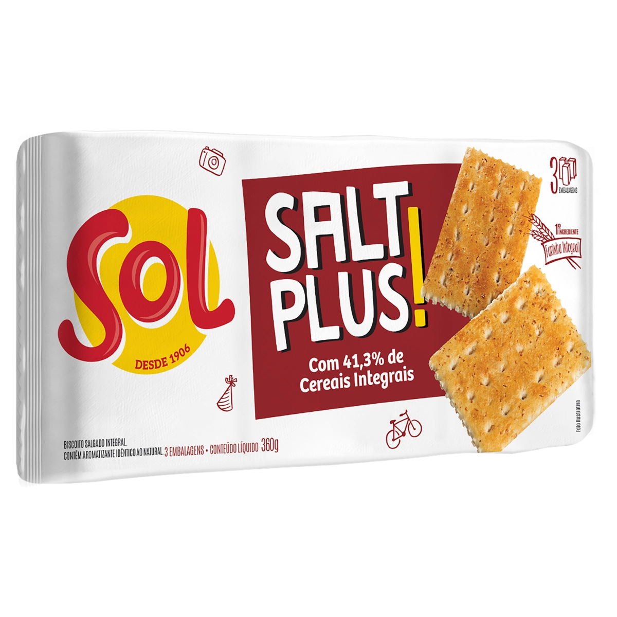 Biscoito Integral Sol Salt Plus Pacote 360g