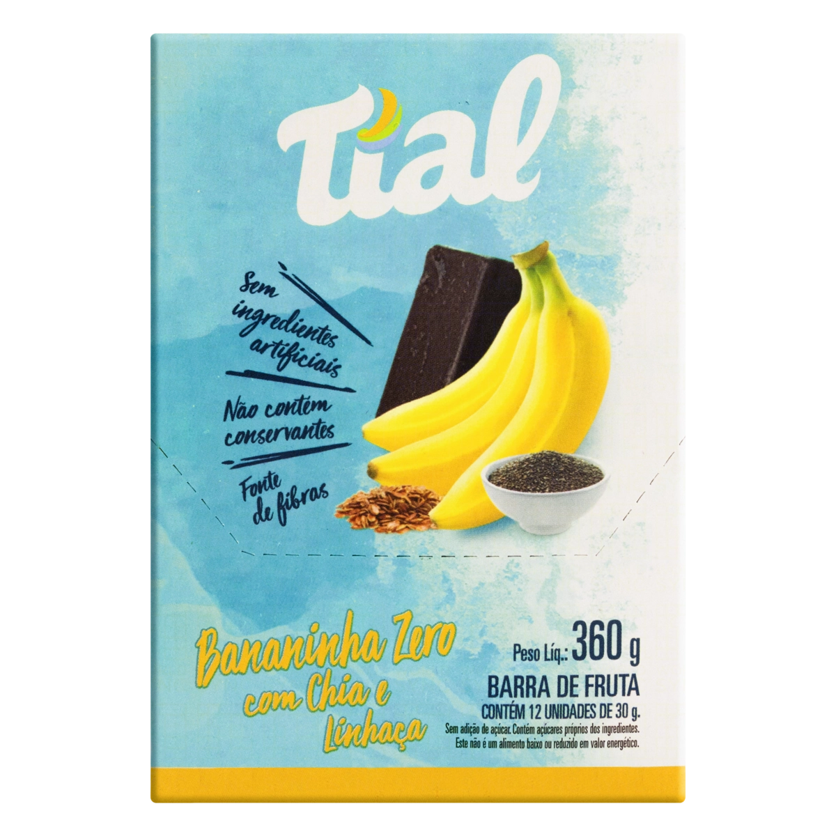 Barra De Frutas Bananinha Com Chia E Linhaça Tial Zero Caixa 360g 12 Unidades