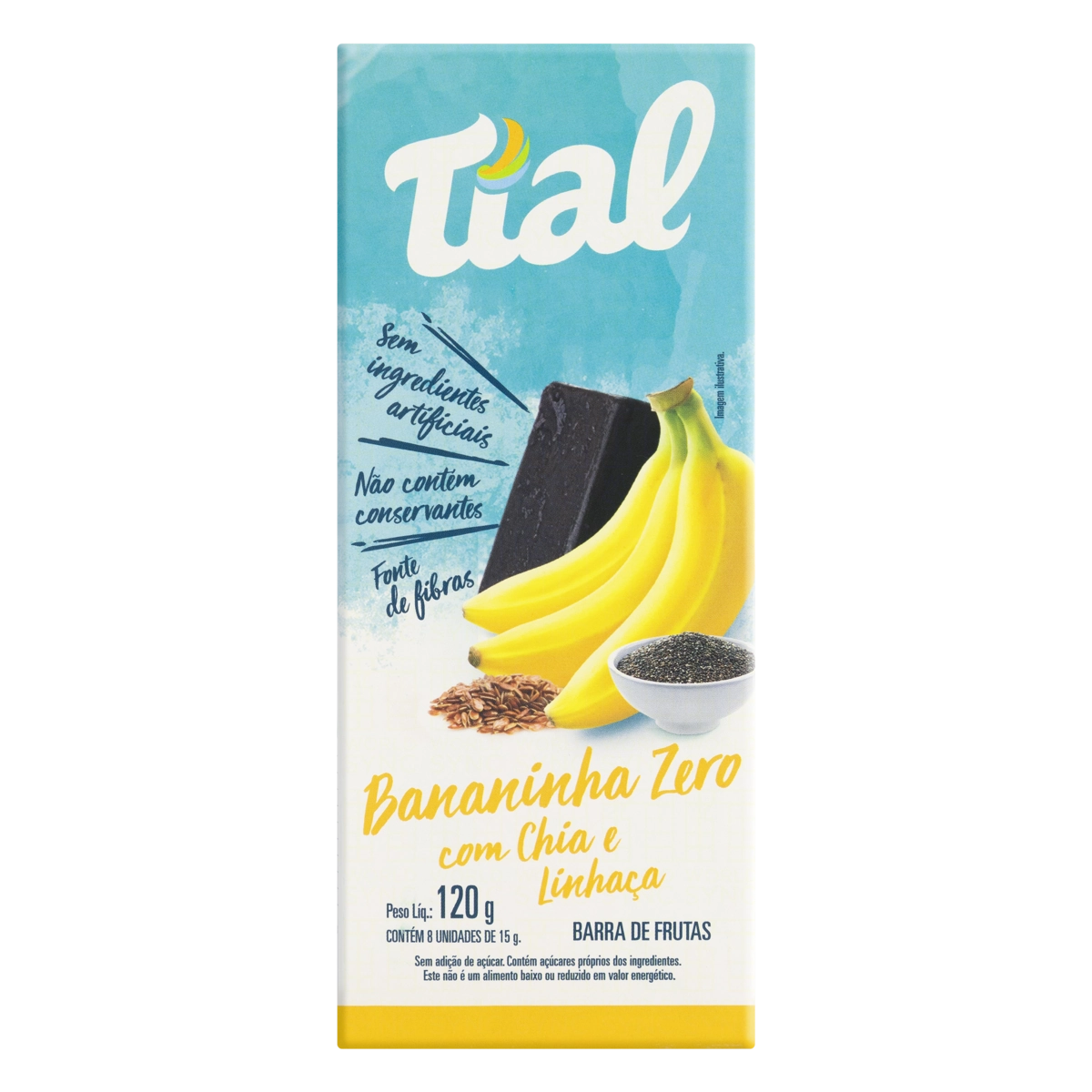 Pack Barra De Frutas Bananinha Com Chia E Linhaça Tial Zero Caixa 120g 8 Unidades